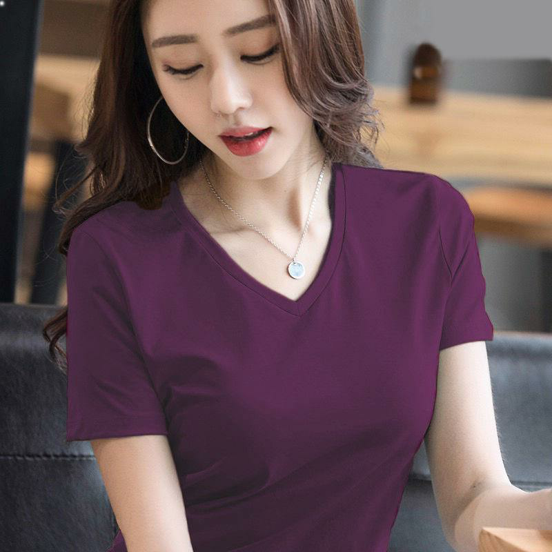 Fashionable V-Neck T-Shirt for Women, Loose, Stylish, Versatile, Simple, Comfortable, Slimming, Short-Sleeved, 2024 Summer New Style, Comfortable and Trendy