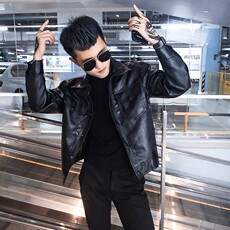 Меховая одежда 精神小伙小码机车皮衣夹克男士秋冬青年春秋翻领短款pu皮外套时尚