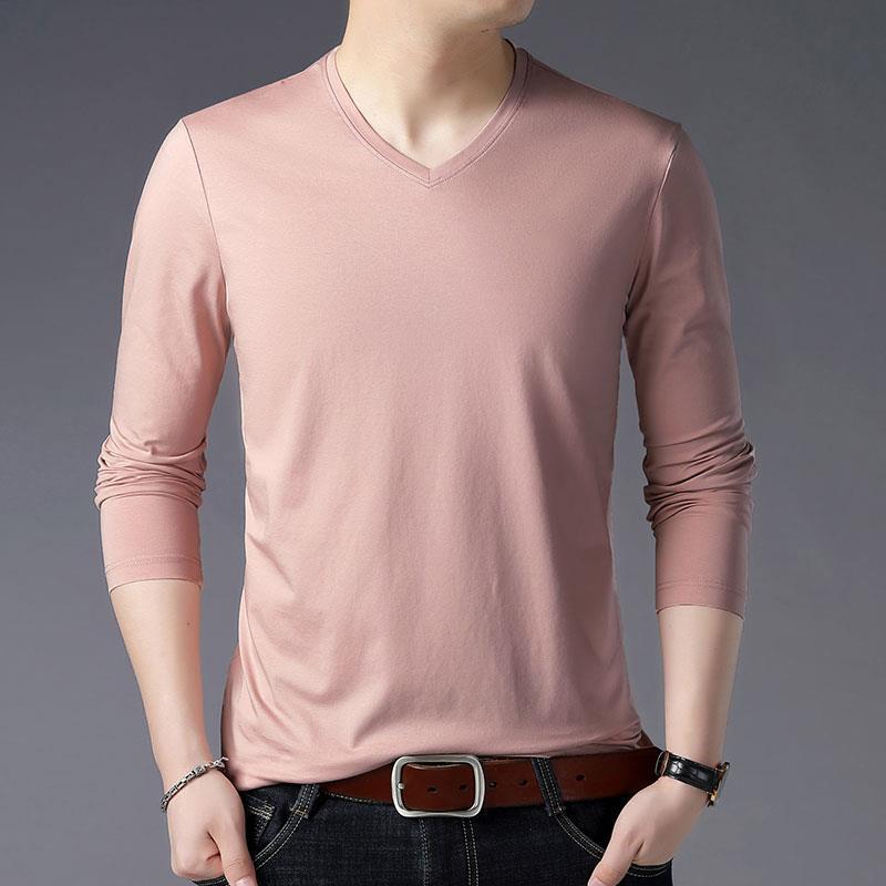 Ice Silk T-Shirt Men's Long-Sleeved Summer Thin Sweatshirt Loose 2024 Casual Mercerized Cotton Body Shirt V-Neck Base Shirt Trendy