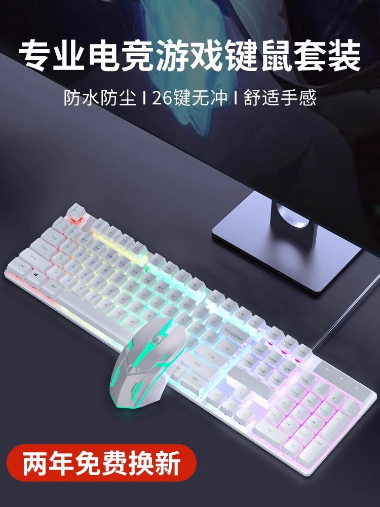 Man Daren Mechanical Feel Wired Keyboard and Mouse Set for Desktop and Laptop Computers, External Gaming and Office Use, Silent