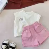 Летняя одежда, майка, летние шорты, летний комплект для девочек, детские штаны без рукавов, эффект подтяжки, детская одежда