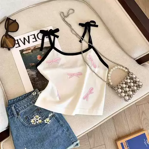 Летний топ с чашечками с бантиком для девочек, летняя одежда без рукавов, детская футболка, популярно в интернете, детская одежда