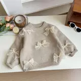 Зимний трикотажный детский свитер с бантиком для девочек, увеличенная толщина, детская одежда