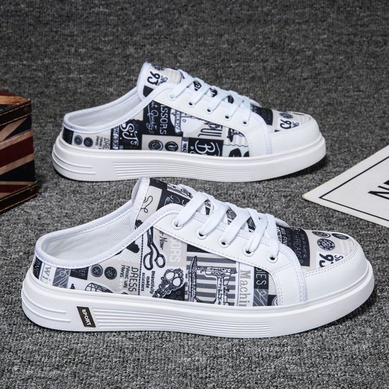 Men's shoes spring, autumn and summer breathable lazy canvas shoes a pedal half drag no heel casual small white tide shoes