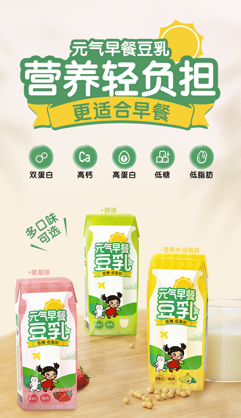 元气满满 元气早餐 低糖低脂肪豆乳 250ml*18盒 天猫优惠券折后￥29.9包邮（￥88.9-59）