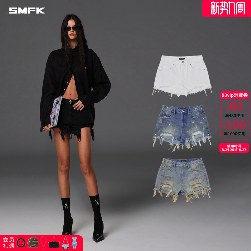 [Same Style as Nazha] Smfk Phantom Statue Denim Shorts/Cotton Ps002B1/W1 Hot Girl Hot Pants in Multiple Colors