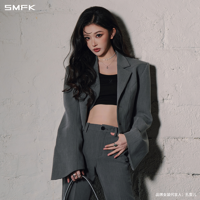 [Same Style as Kong Xuer] Smfk Wind God Short Evening Jacket Su017B/Gy/Lg Short Style No-Pocket Blazer