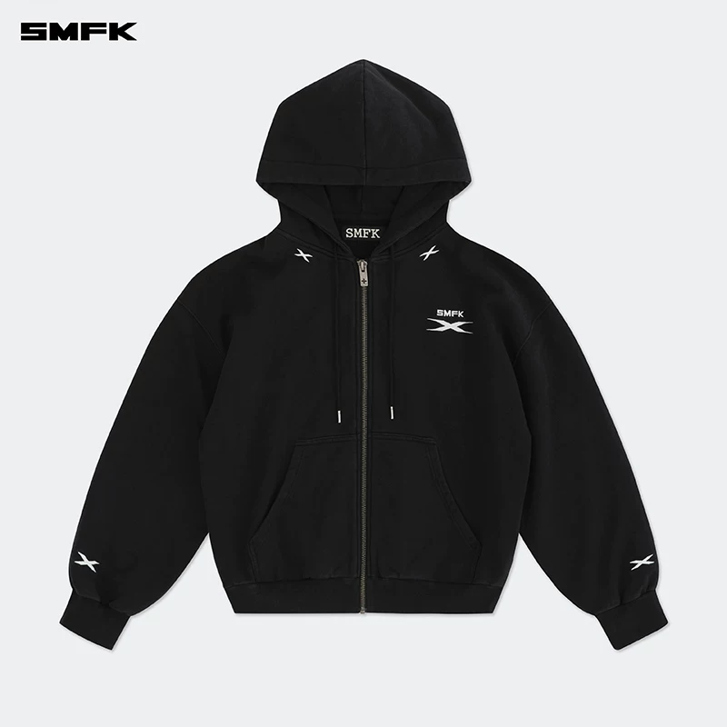 Свитшот SMFK, худи на молнии, длинный рукав, весенний толстовка, стиль, свободный крой