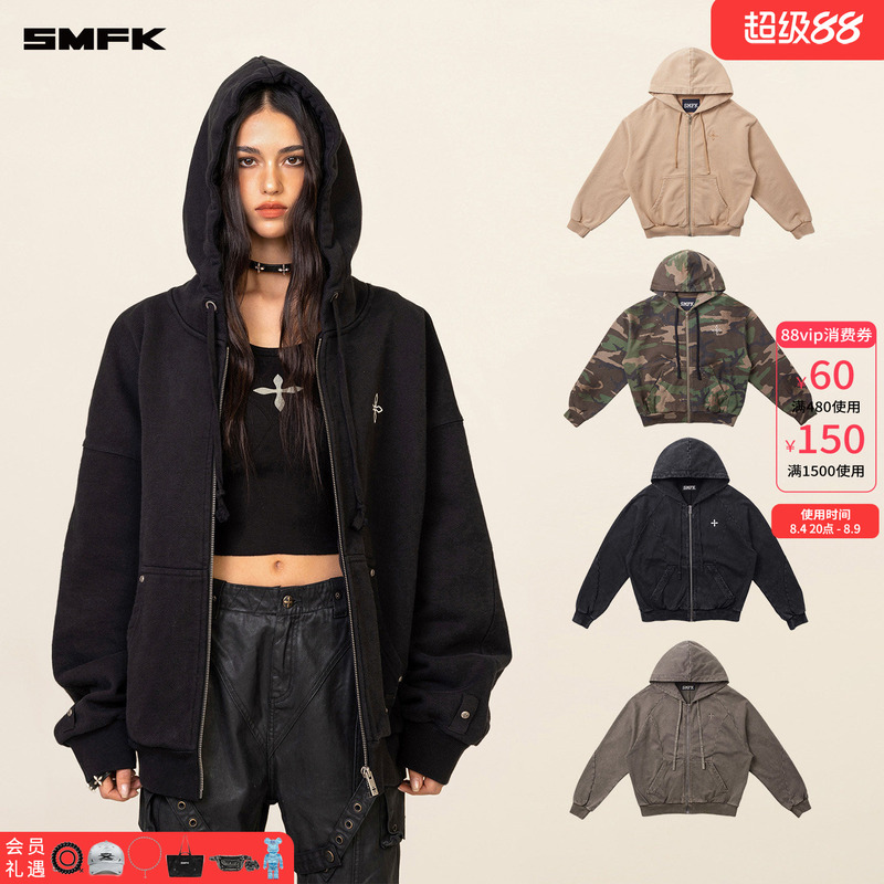 Smfk Cross Flower Classic Zipper Hoodie Ch005B1 Star Same Style Hooded Sweatshirt Jacket Cardigan Spring