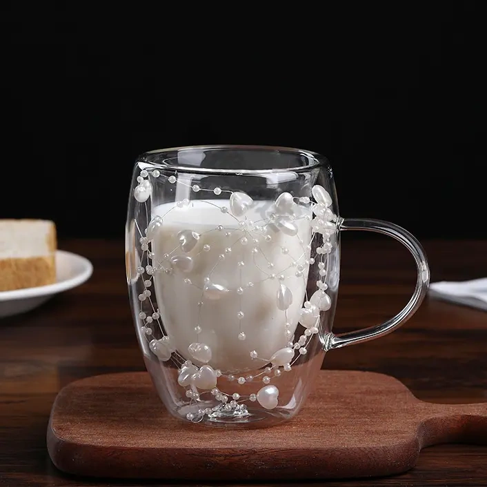 Fashionable Large-Capacity Glass Cup with Real Flowers, High Borosilicate Glass Water Cup, Creative Double-Layer Dried Flower Glass Breakfast Milk Cup