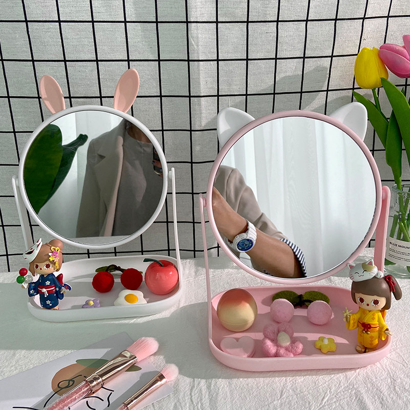 In wind desktop mirror makeup mirror students lovely girls heart dorm desktop cosmetic mirror with container box