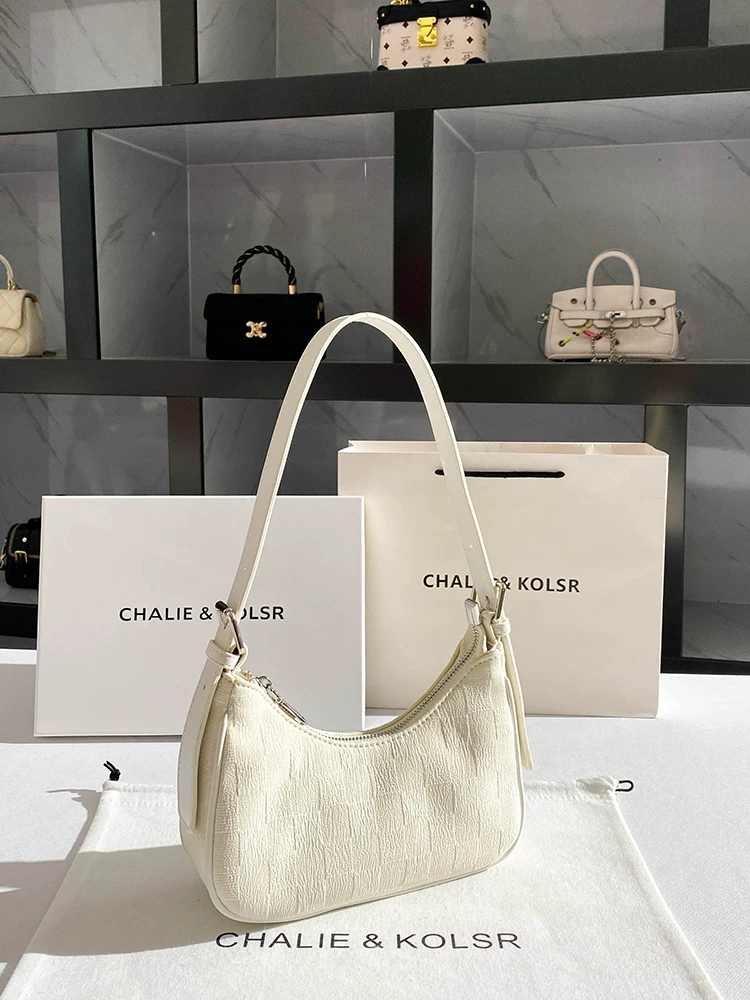  Chalie&Kolsr Authentic Niche Cream Crescent Armpit Bag 2025 Spring High-End Baguette Shoulder Bag
