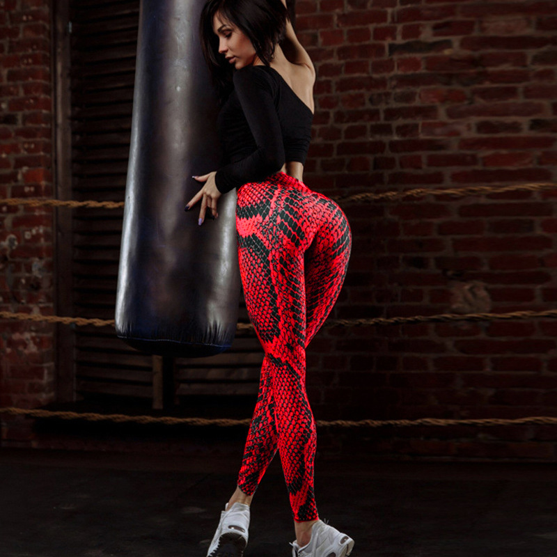 Red Snake Print Sports Pants Womens Running Fitness Underla-