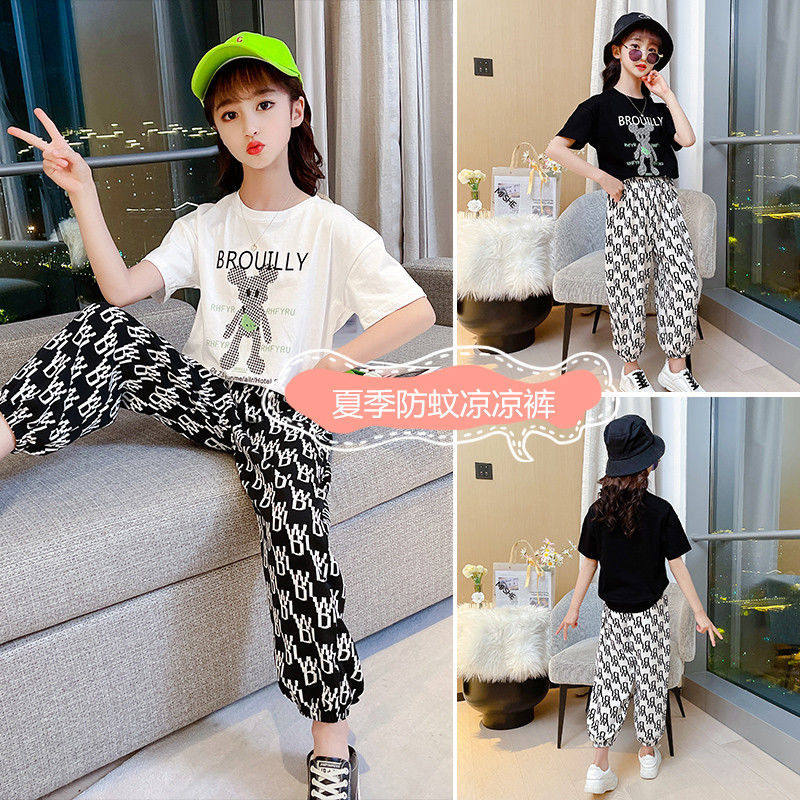 Girl Pants 2021 Summer Dress New CUHK Girl Baby Girl Summer Letters Anti-mosquito Slim Fit Cool Pants Light Cage Pants