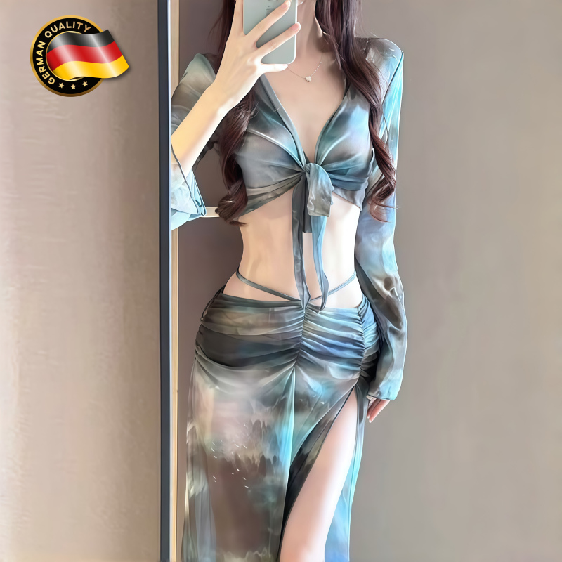 German Bikini Swimsuit for Women 2026 New European and American Style Two-Piece Set with Long Skirt, Sexy and Stunning Beach and Hot Spring Swimwear German Bikini Swimsuit for Women 2026 New European and American Style Two-Piece Set with Long Skirt, Sexy and Stunning Beach and Hot Spring Swimwear