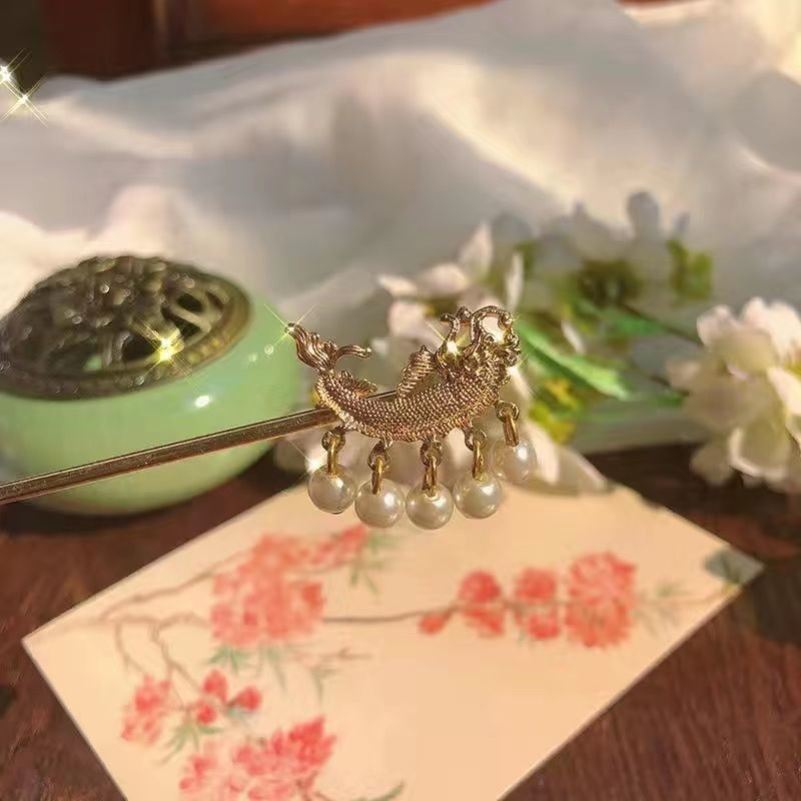 images 9:Tang Fengdun brilliantly led the decorative costume headdresser gold ring carved flower leaves ancient hairpin hairpin fabric hairpin set