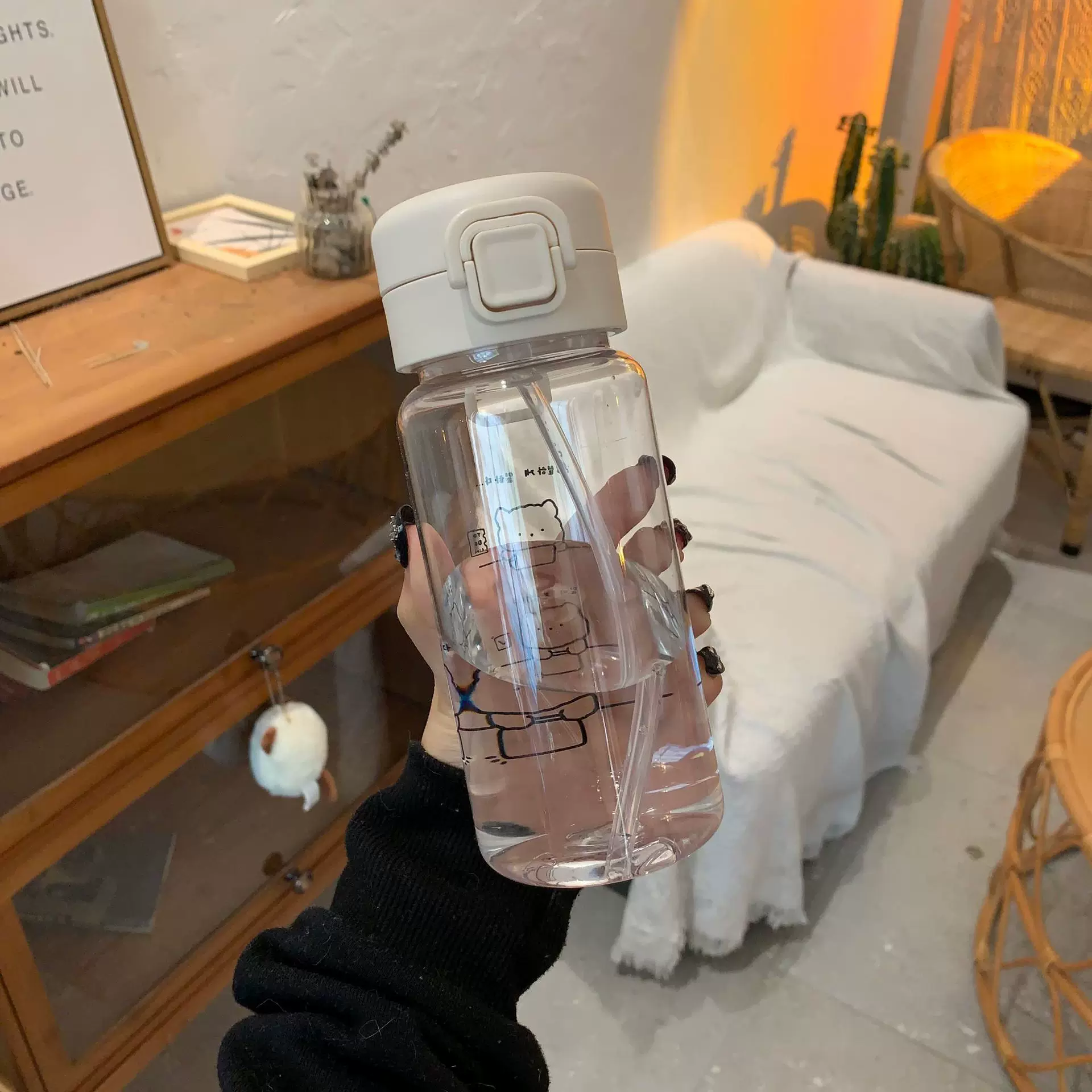 Creative Cartoon Water Bottle with Straw Cute Plastic Drinki