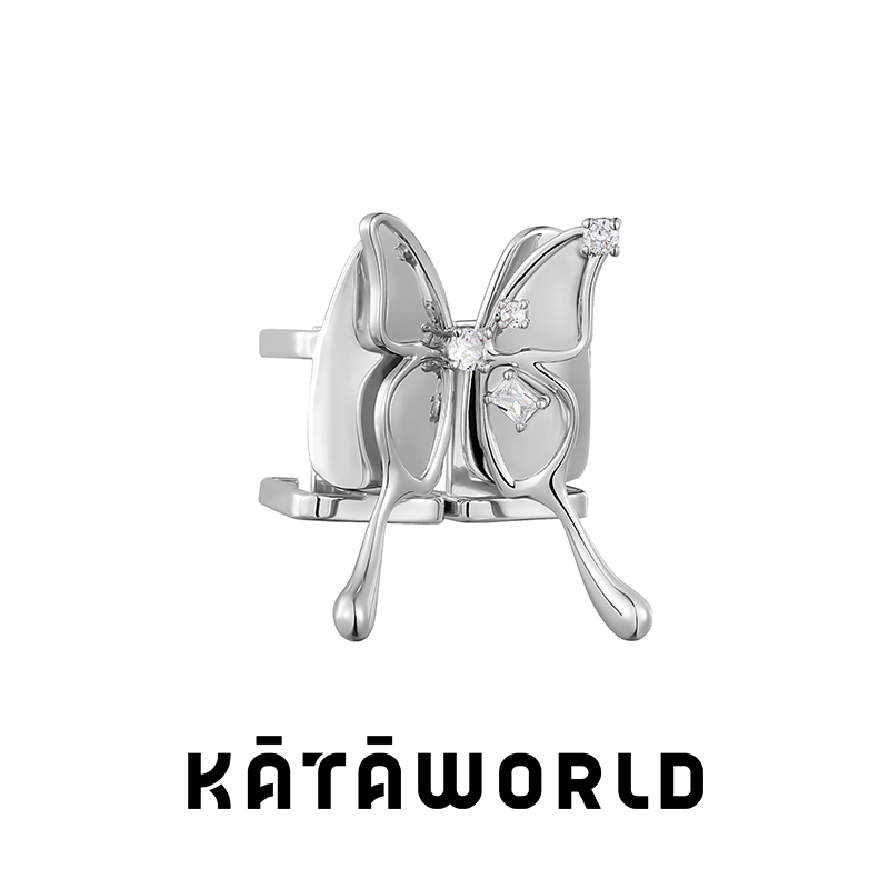 KataWorld サマーダンスシリーズ バタフライタッチ指先コンビネーションリング 銅合金 合金ジルコン 先進的なデザインセンス 女性
