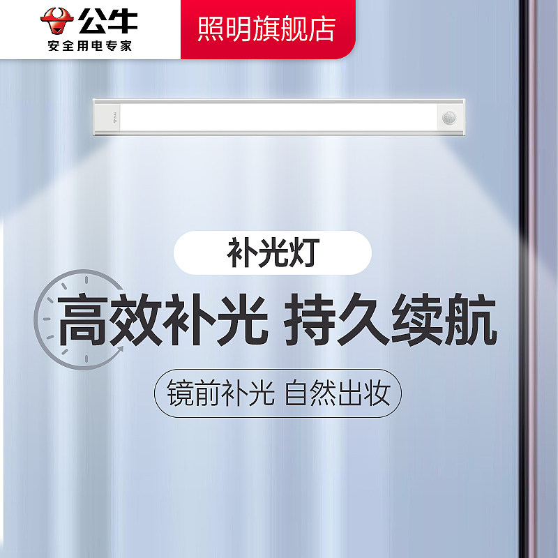公牛镜前补光灯卫生间镜子镜柜洗漱台专用充电免打孔化妆梳妆台灯