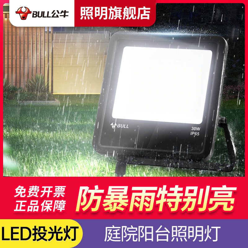公牛家用户外农村院子照明庭院路灯投射探照30瓦50w防水led投光灯