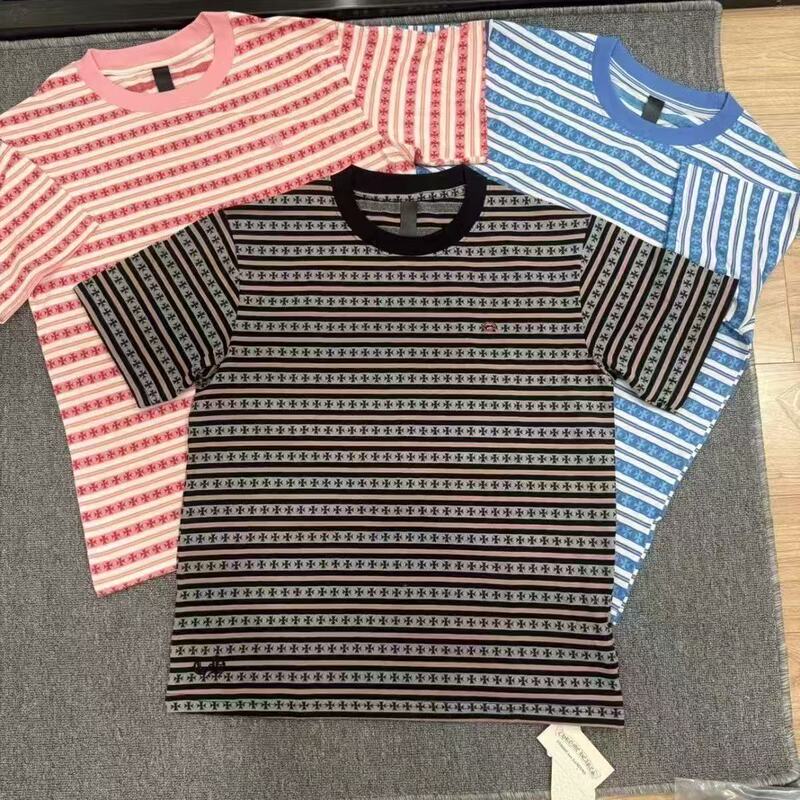【Guangzhou High-End Version with All Tags and Original Bag】Cross-Pattern Trendy Brand Striped Short-Sleeve T-Shirt Casual Unisex Details 【Guangzhou High-End Version with All Tags and Original Bag】Cross-Pattern Trendy Brand Striped Short-Sleeve T-Shirt Casual Unisex Details