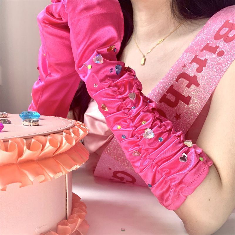 Internet Celebrity Photo Shoot Princess Barbie Heart-Shaped Diamond Gloves Etiquette Belt Birthday Party Decoration Beautiful Girl Dress Sleeves