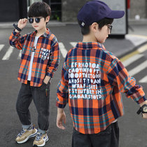 Boys shirts 2023 new spring and autumn pure cotton long-sleeved medium and large boys autumn handsome fashion plaid trend