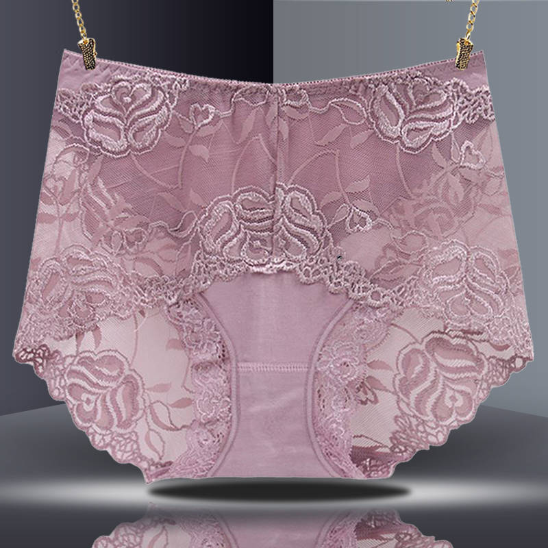 3 packs women's sexy transparent lace panties with good elasticity, medium and high waist, large size ladies' briefs, spring and summer