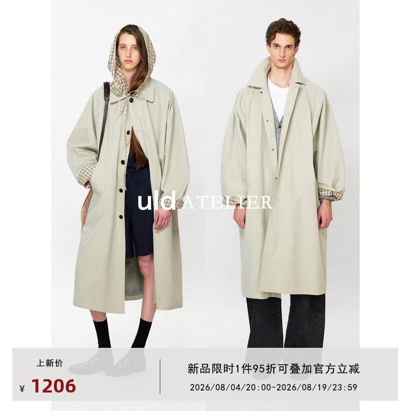 Uld/90S Classic Yorkshire Vintage Gentleman Detachable British-Style Yarn-Dyed Plaid Hooded Long Trench Coat