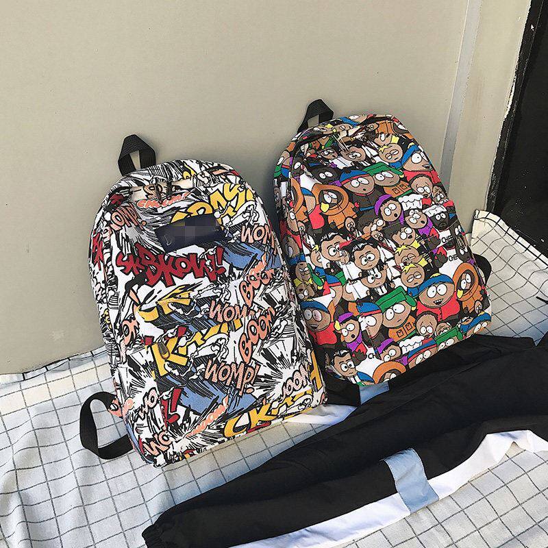 Schoolbag niche design graffiti printing ins Korean high-value trendy cool street trend Japanese and Korean male junior high school students