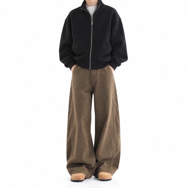 Arcane American Retro Brown Cargo Pants for Men and Women, Loose Washed Straight-Leg Casual Pants, Drapey Denim Long Pants Arcane American Retro Brown Cargo Pants for Men and Women, Loose Washed Straight-Leg Casual Pants, Drapey Denim Long Pants