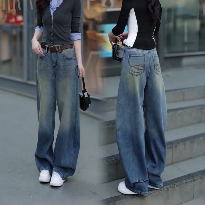 Vintage American-Style Peony Pants with a Loose Drape, 2026 New Spring/Autumn High-Waisted Slimming Versatile Women's Jeans