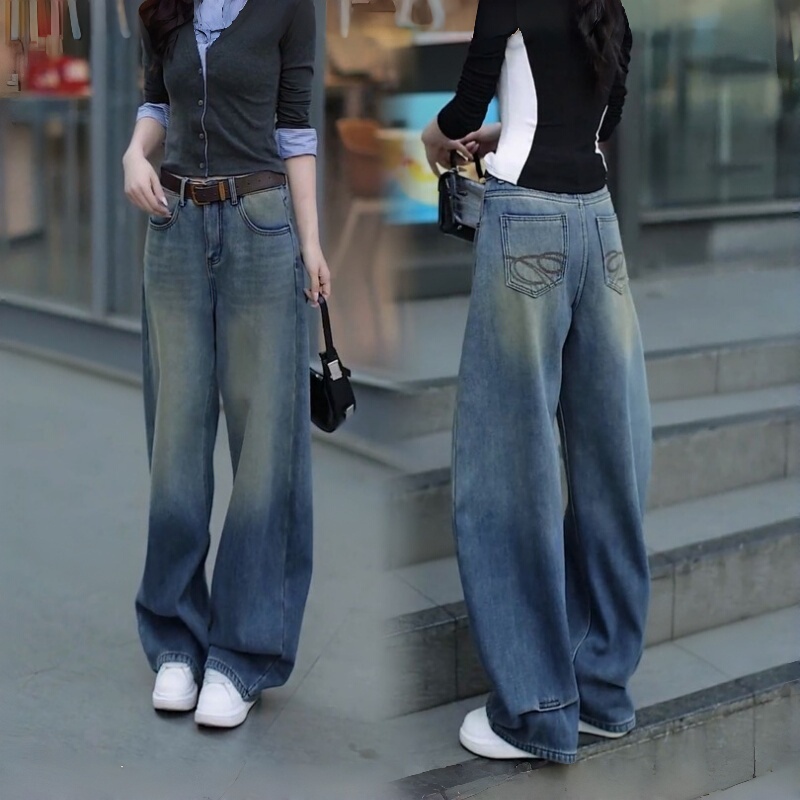 Vintage American-Style Peony Pants with a Loose Drape, 2026 New Spring and Autumn High-Waisted Slimming Versatile Women's Jeans