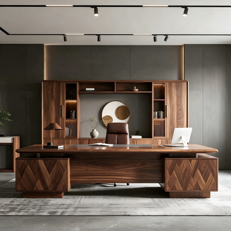New Chinese-Style North American Black Walnut Solid Wood Executive Desk for Leadership Offices, Mortise and Tenon Construction, Ceo Desk