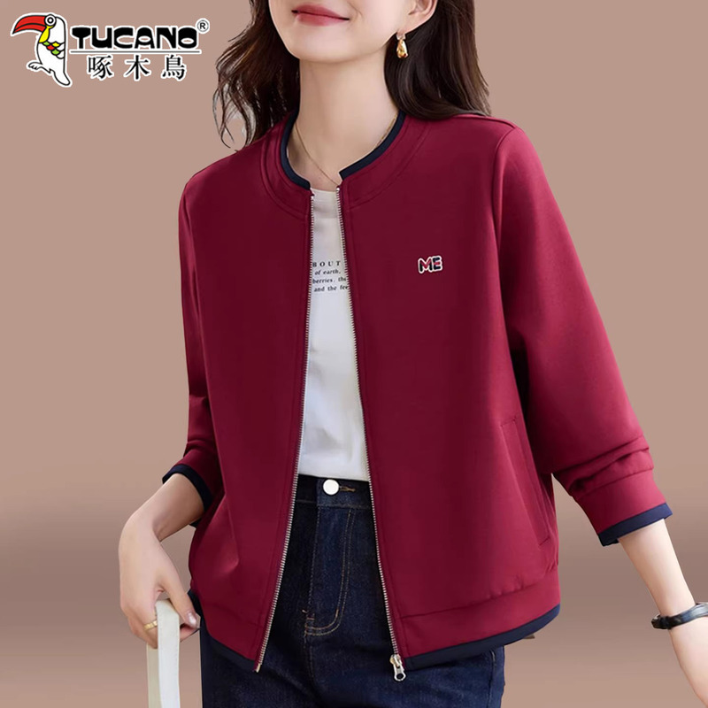 Woodpecker Women's Baseball Jacket Spring and Autumn 2026 New Style Mom's Casual Sports Sweatshirt Cardigan Top