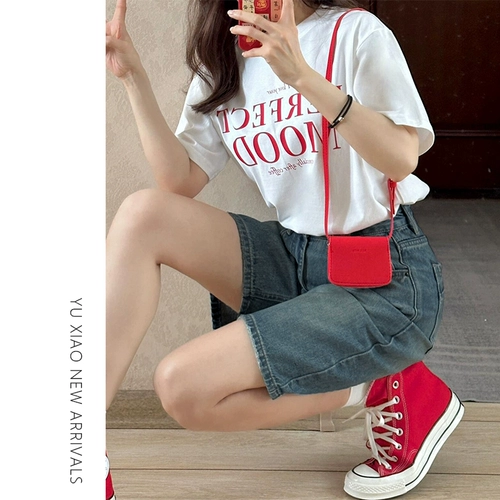 Ретро джинсовая юбка, шорты, штаны, для формы тела «груша», оверсайз, большой размер, по фигуре, свободный прямой крой