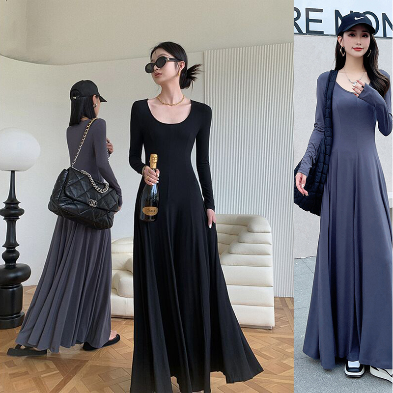 Long-Sleeved Early Spring Beautiful Dress 2026 New High-End Ankle-Length Modal Extra-Long Elegant Floor-Length Dress