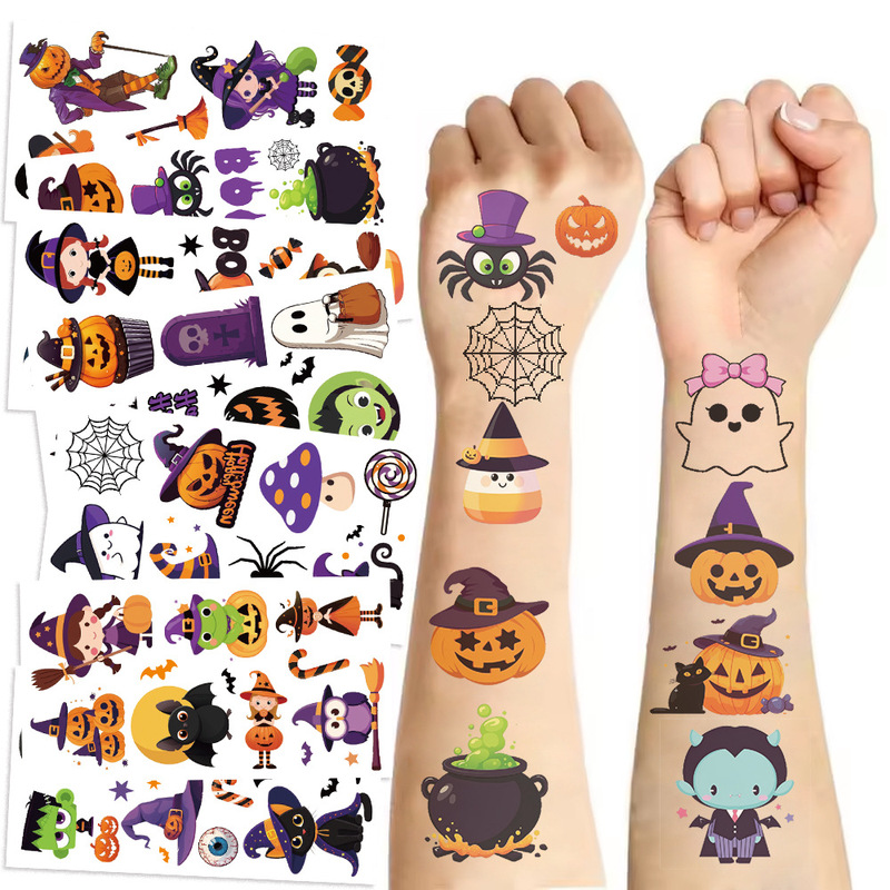 20 Cartoon Halloween Tattoo Stickers, Non-Toxic and Washable, for Boys and Girls, Holiday Party, Kidsren's Temporary Tattoo Stickers.