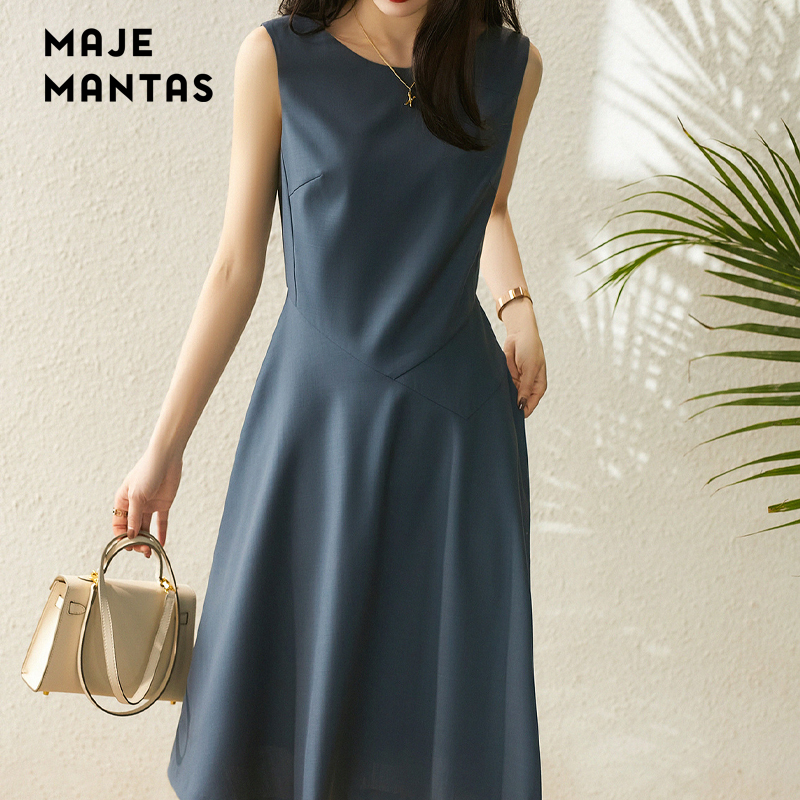 Maje mantas French sleeveless waist skirt mid-length version is thin and small gray skirt high-end fashion dress