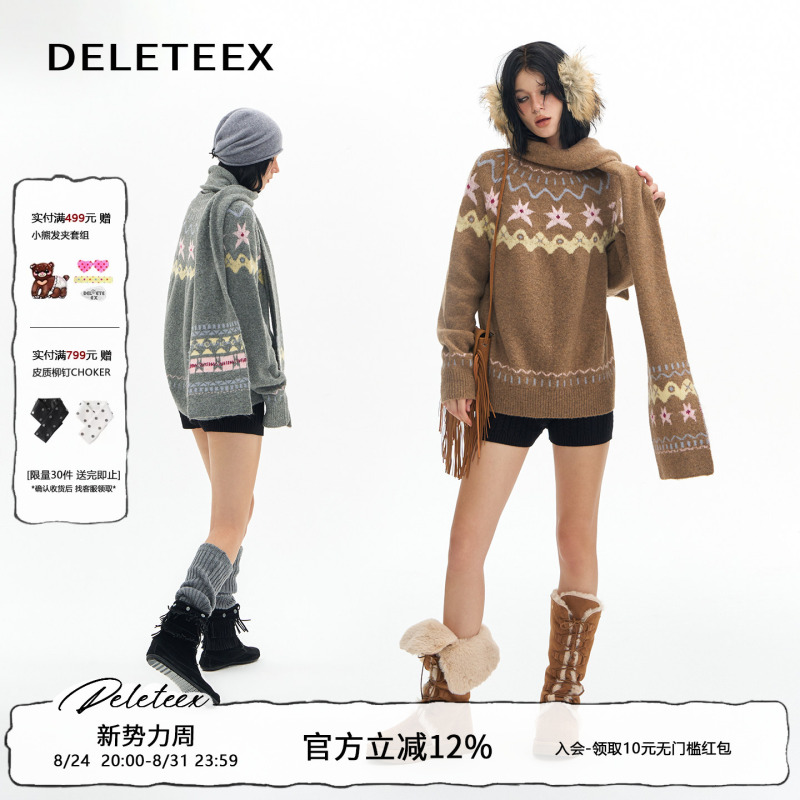[Same Style as Zhang Yuxi] Deleteex Returns to London with a Vintage-Style Fair Isle Wool Crew Neck Pullover Sweater