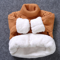 Plus velvet thick cotton sweater round neck turtleneck childrens sweater small medium and big kids knitted sweater boys and girls autumn and winter new