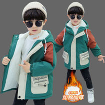 Childrens windbreaker jacket plus velvet thick mid-length 2022 new boys windbreaker is fashionable and handsome trend