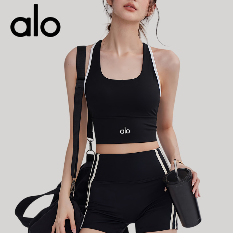Aio Yoga Clothing Set for Women, Color-Blocked Racerback Sports Tank Top and Shorts, Fitness Pilates Training Two-Piece Set, New Style