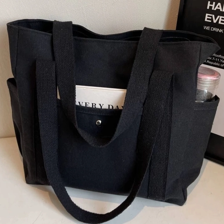 Canvas Tote Bag, Large Capacity, Suitable for Carrying Books, Stylish and Versatile, Suitable for Work, High Aesthetic Appeal, Literary Style, Student Style, Single Shoulder Bag