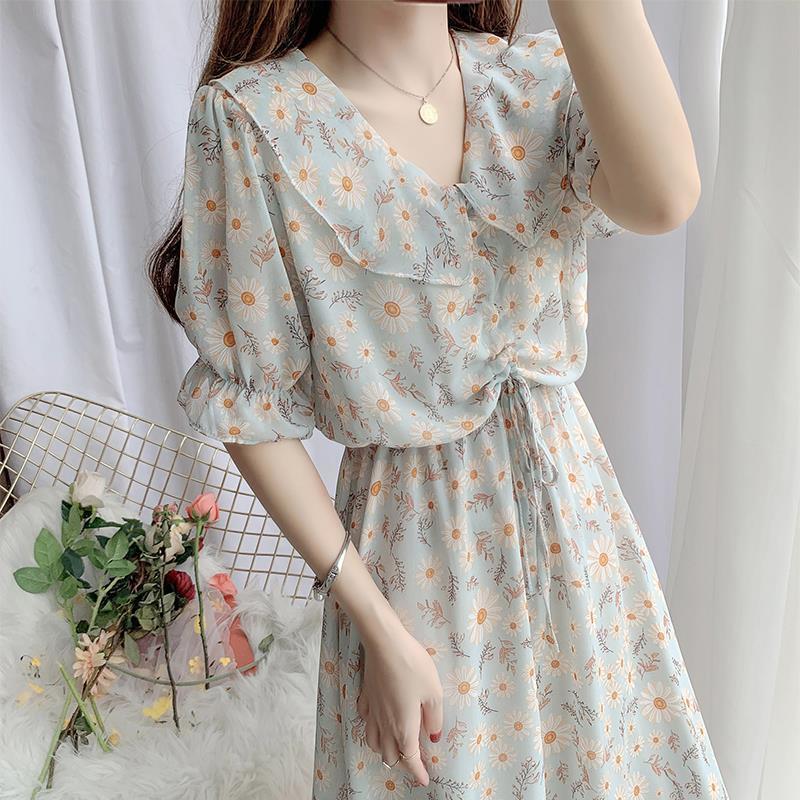 First Love Floral Dress, Summer Doll Collar Chiffon Dress, Long Dress, Ladylike Style, Gentle Fairy Dress, Sweet Flared Dress