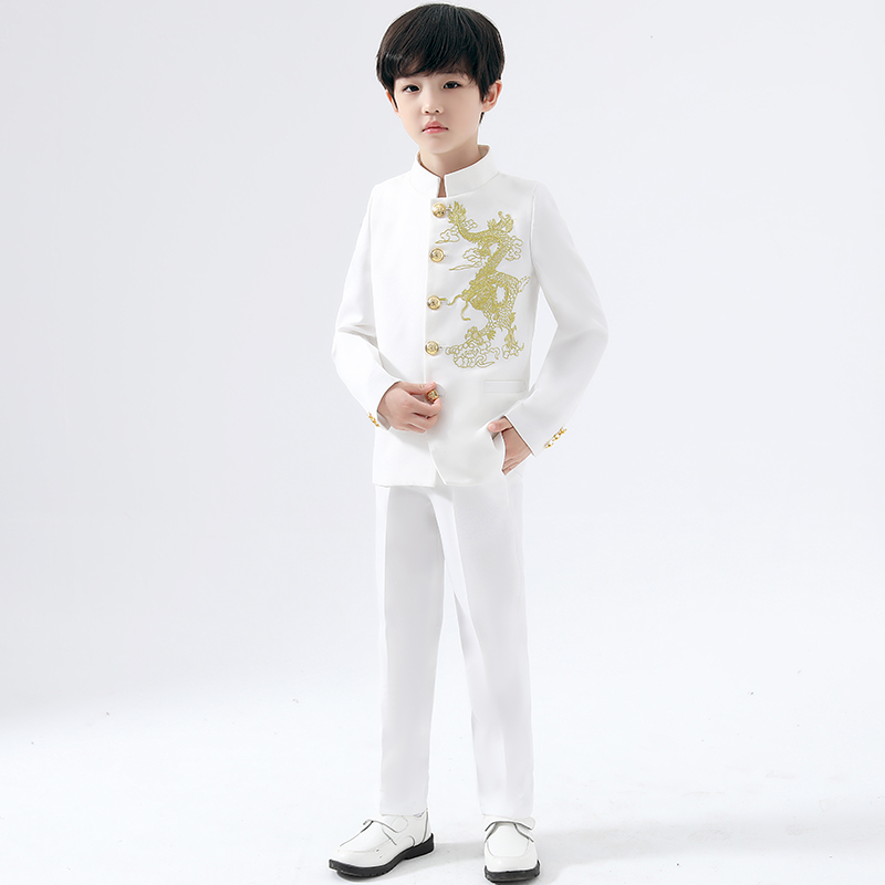 Children's catwalk dress boy suit autumn handsome piano Chinese costume small host white Chinese costume