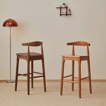 Worry-free wood Nordic solid wood bar chair home high chair solid wood bar stool bar chair backrest horn chair