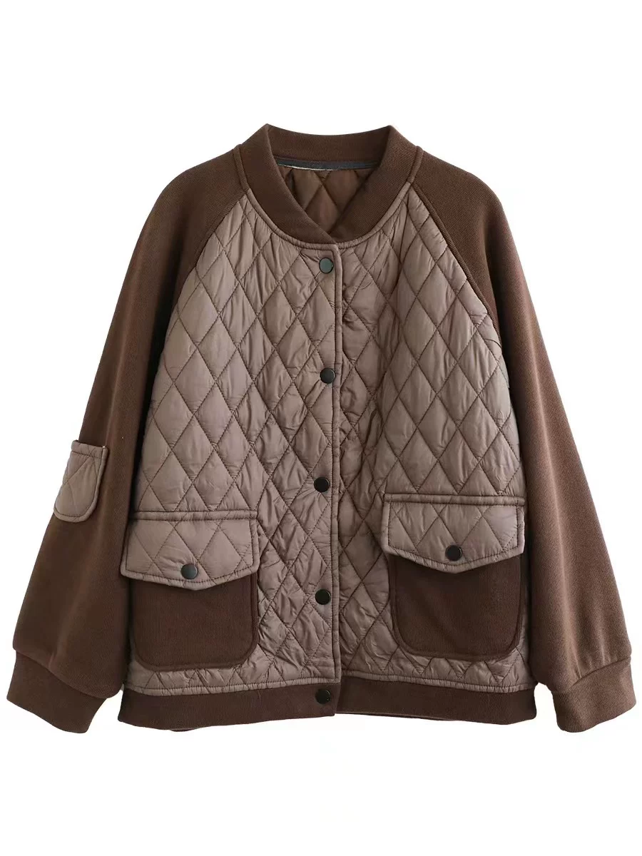 Demi-season quilted jacket with diamond pattern, baseball uniform, increased thickness