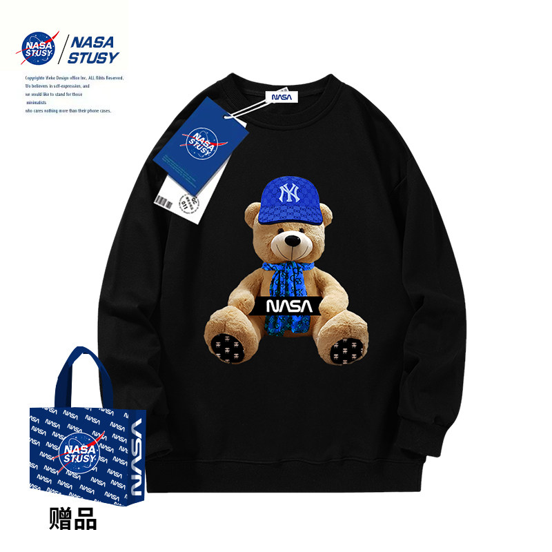 NASA tide brand bear ins couple spring and autumn oversize plus velvet American boys and girls men's loose sweater
