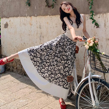 100% Cotton Half Skirt STITCHES, Printed 2024 Spring/Summer A-line Half Skirt Women's Style Slim Long Skirt